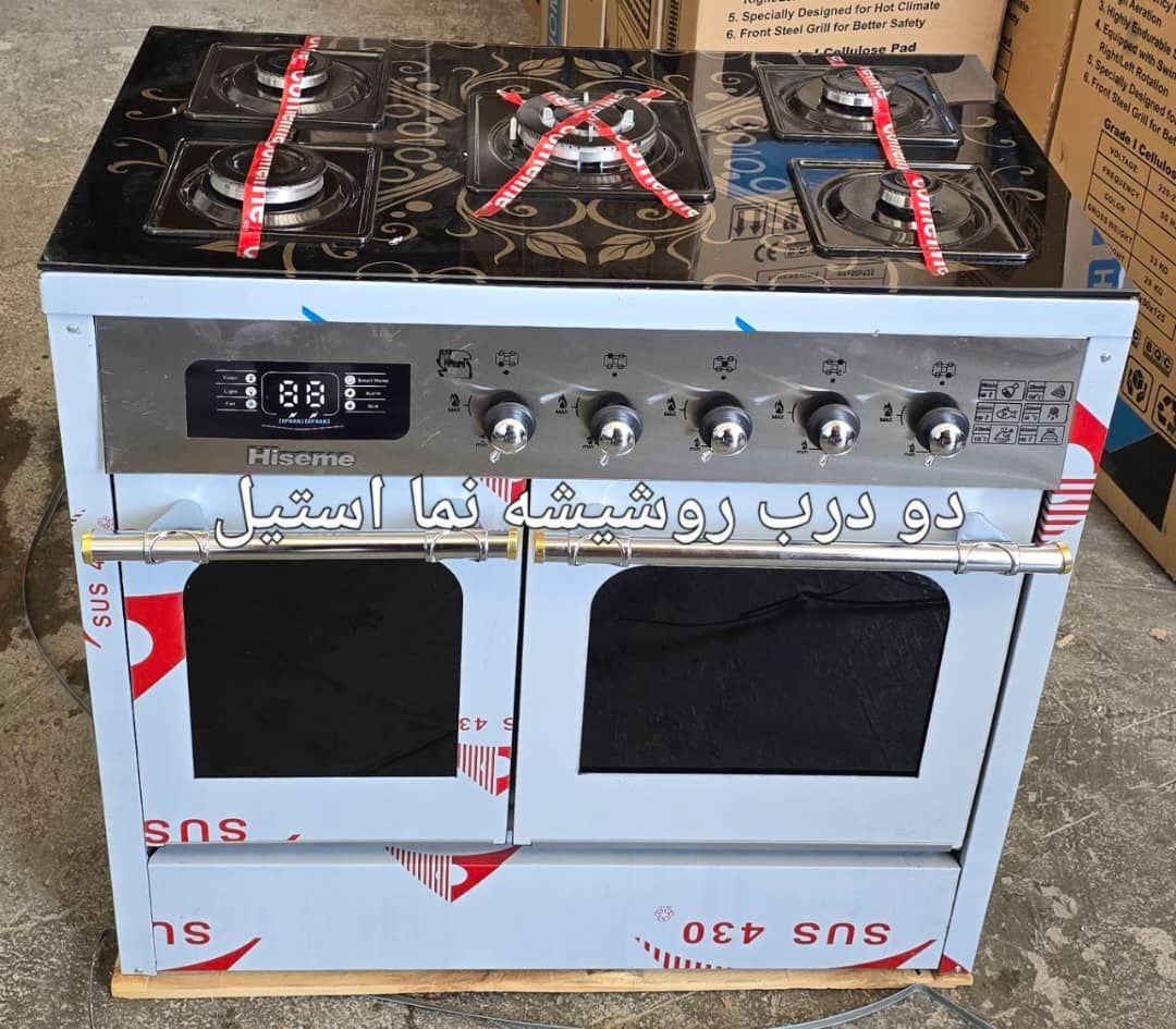 اجاق گاز طرح فر دو درب نما استیل رو شیشه مدل SUS