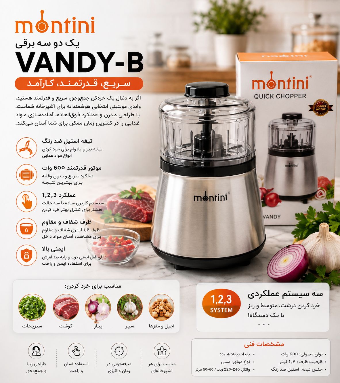 خردکن ۱۲۳ مونتینی  مدل وندی